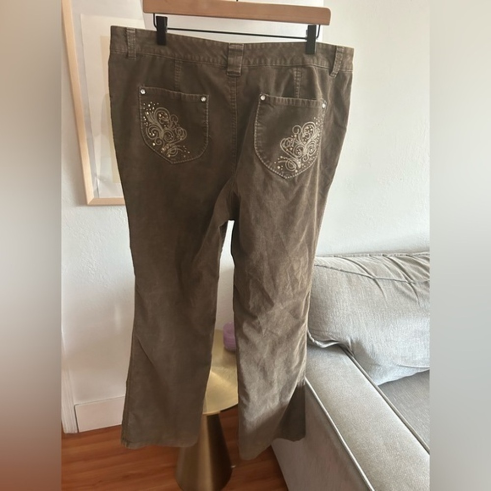 Style & Co Y2K Green Corduroy Pants  Embroidery Studs Western Size 16